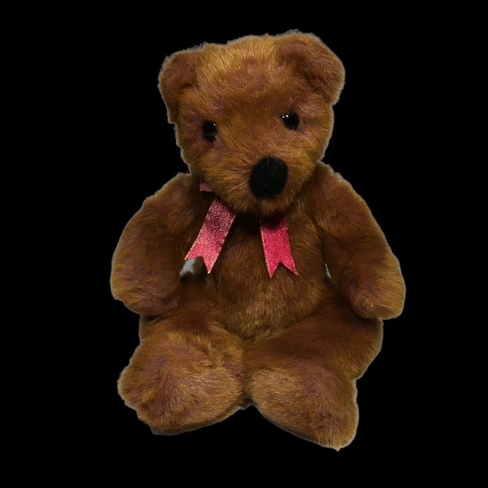 Ty Classic TaffyBeary Teddy Bear TY 1999 Plush Brown Stuffed Animal Toy Red Bow